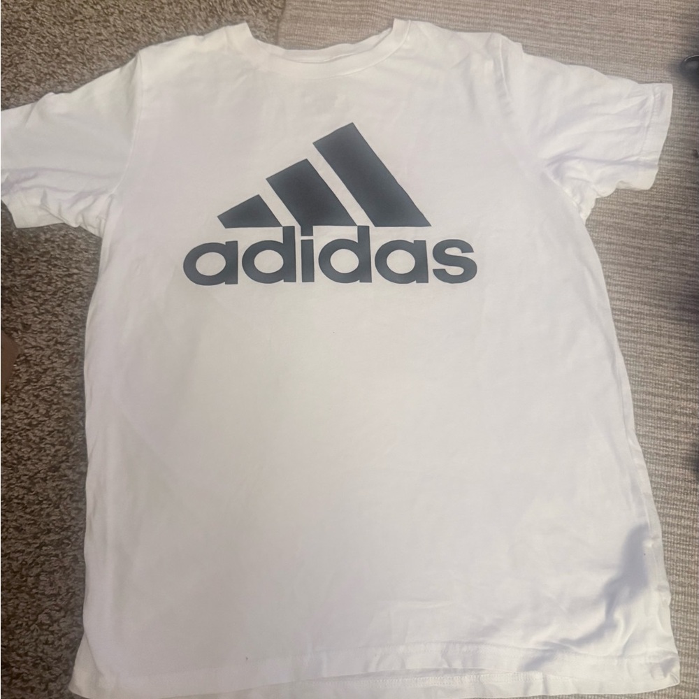 adidas White Tee with Gray Logo Print